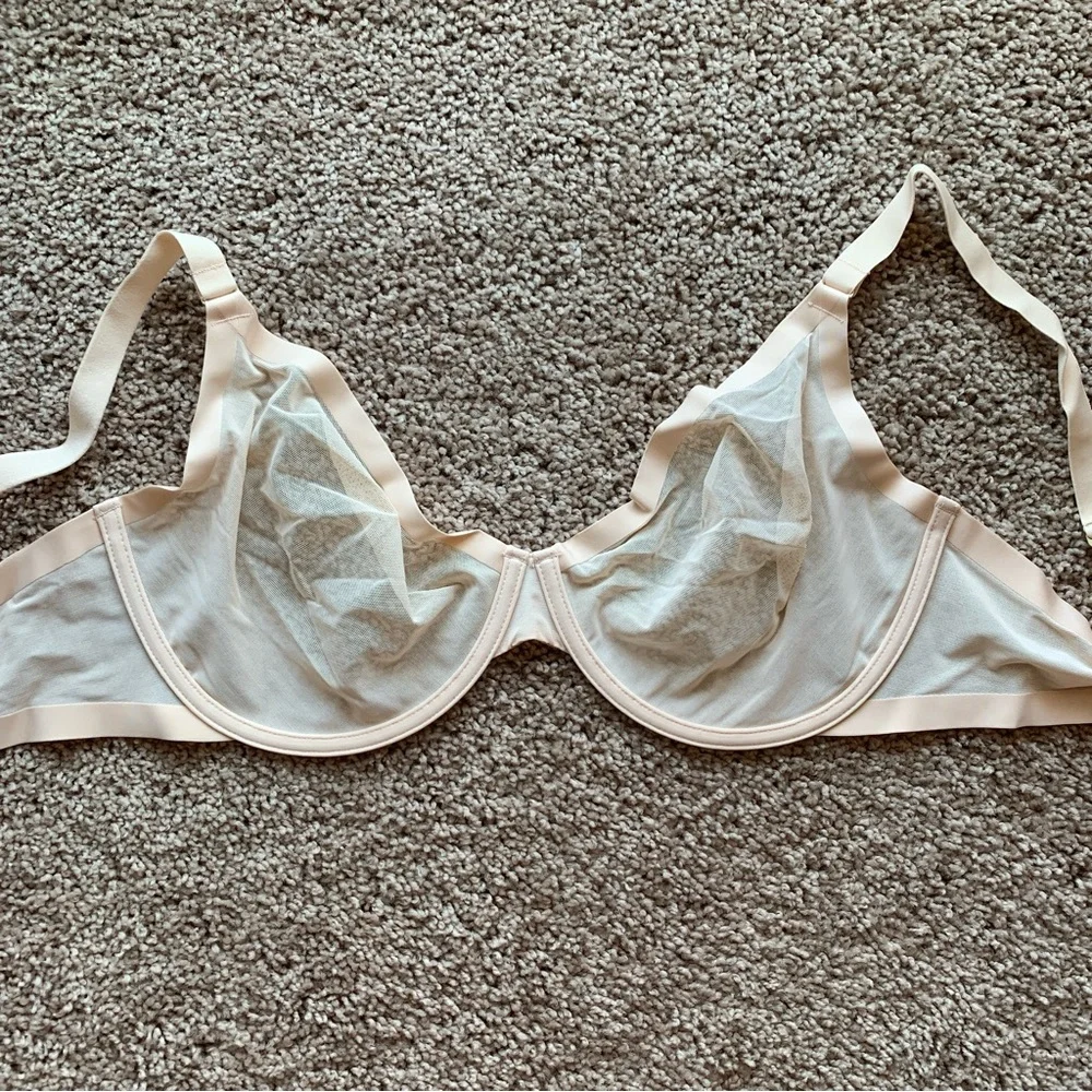 Cuup The Plunge Bra Size 38F Ivory Off White Sheer Mesh Underwire Adjustable - Picture 3 of 10